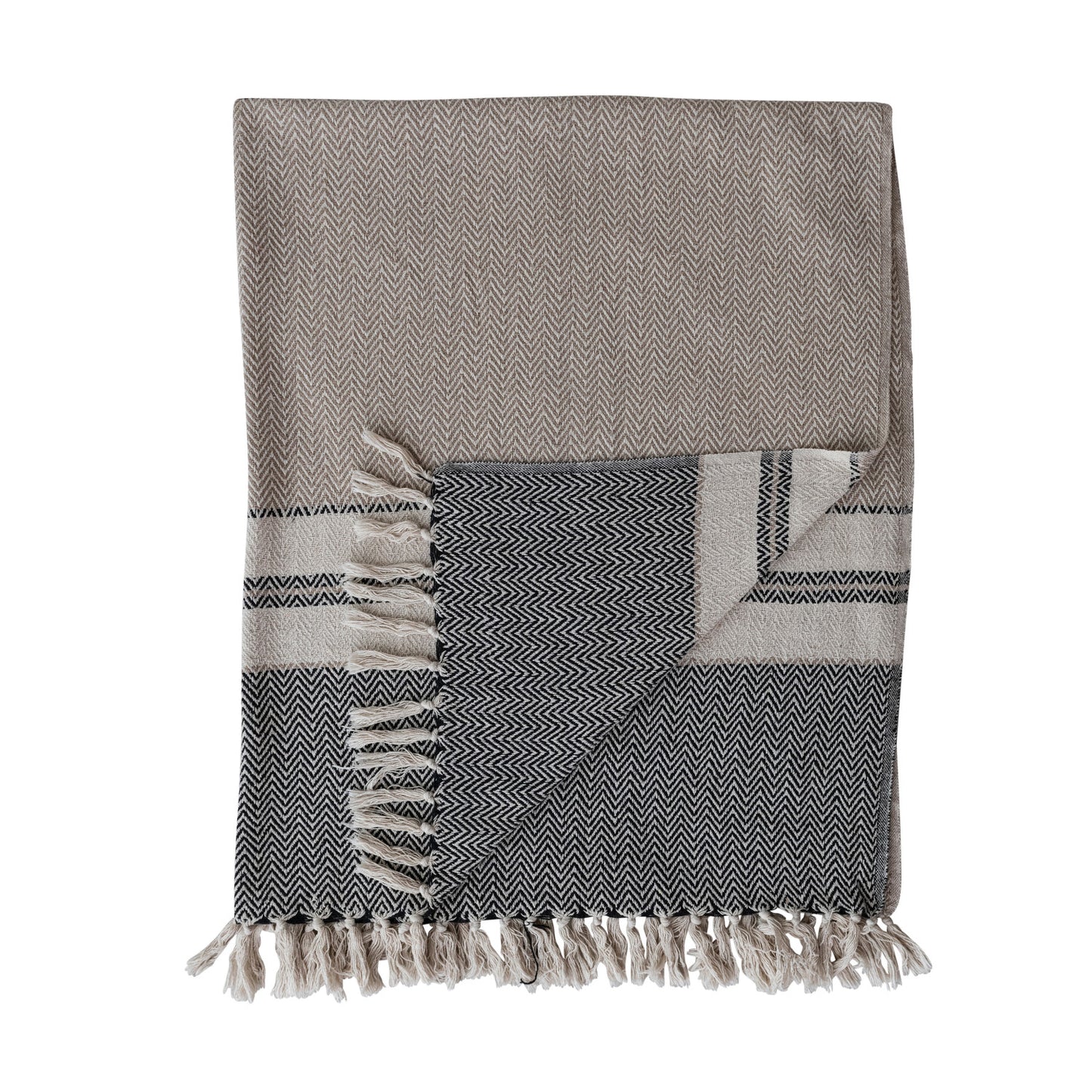 Cotton Blend Throw w/ Stripes & Fringe