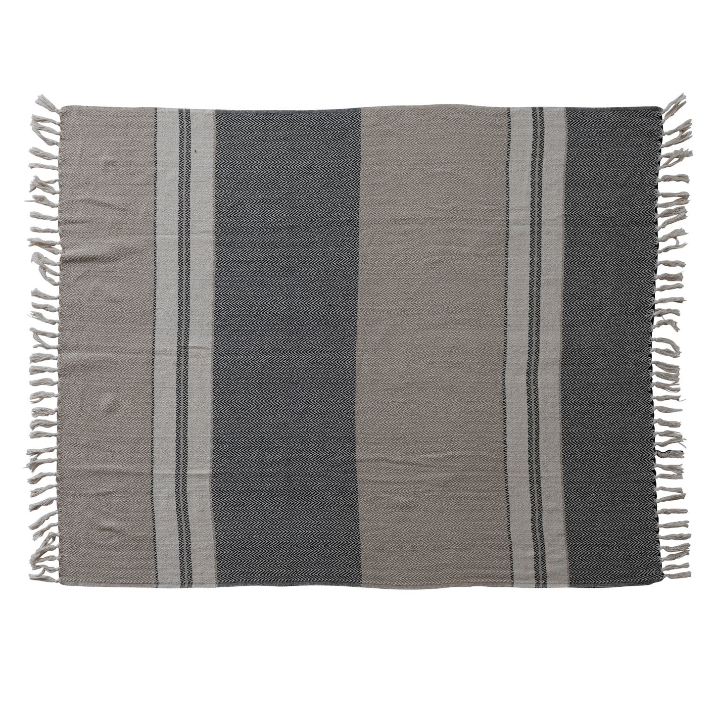 Cotton Blend Throw w/ Stripes & Fringe