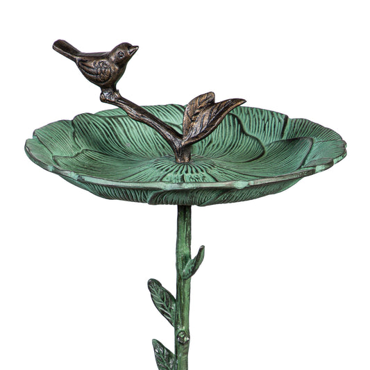 Metal Green Standing Bird Bath - 12"