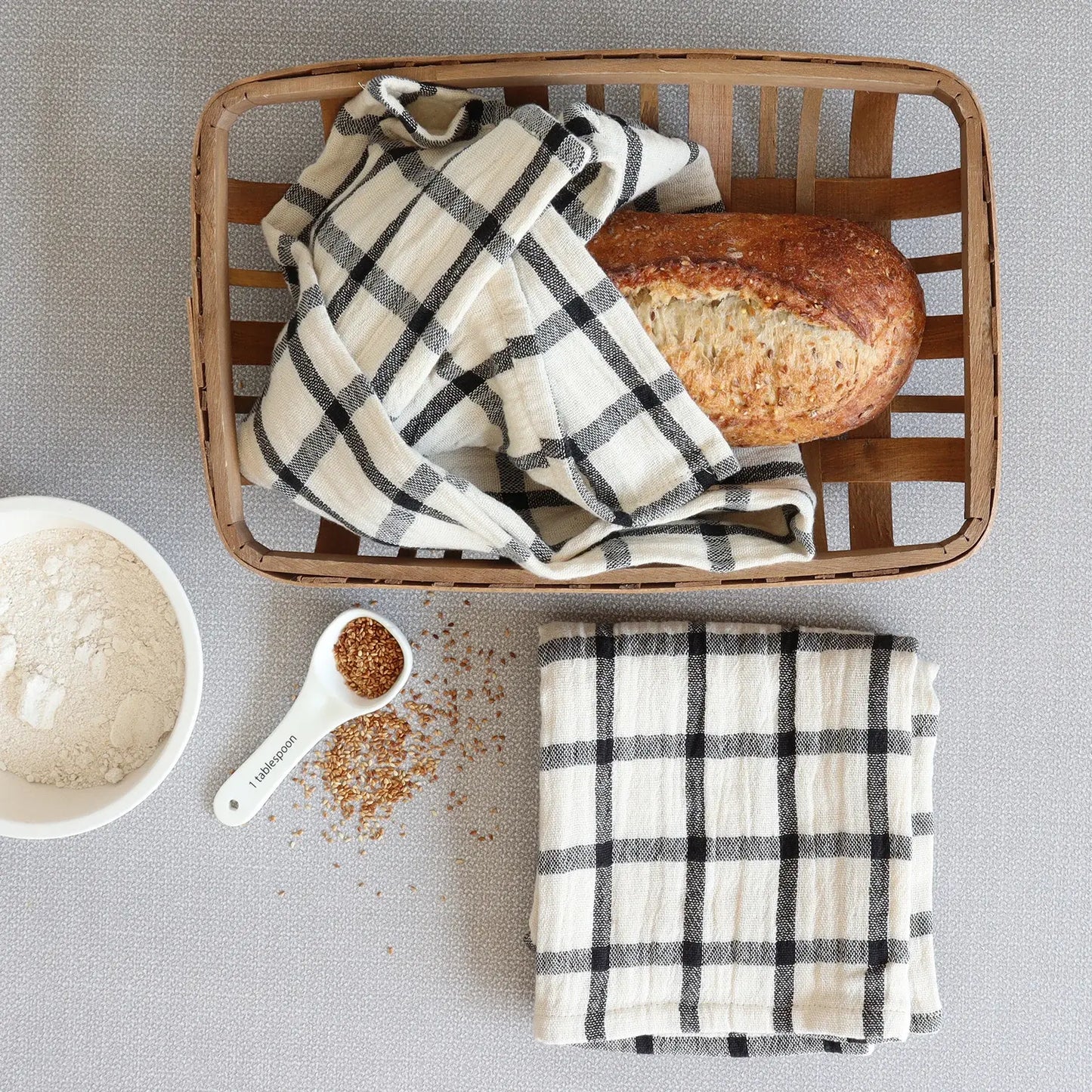 Double Weave Black Checked Tea Towels