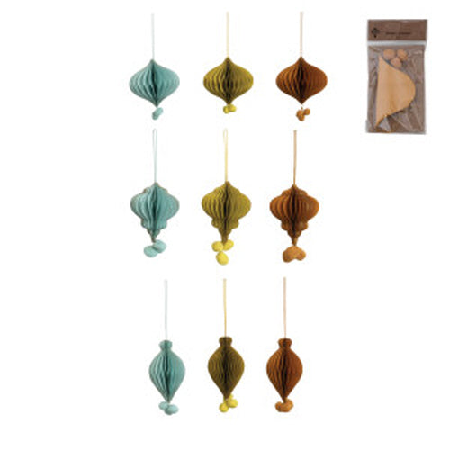 Blue Paper Honeycomb Ornament w/Pom Poms