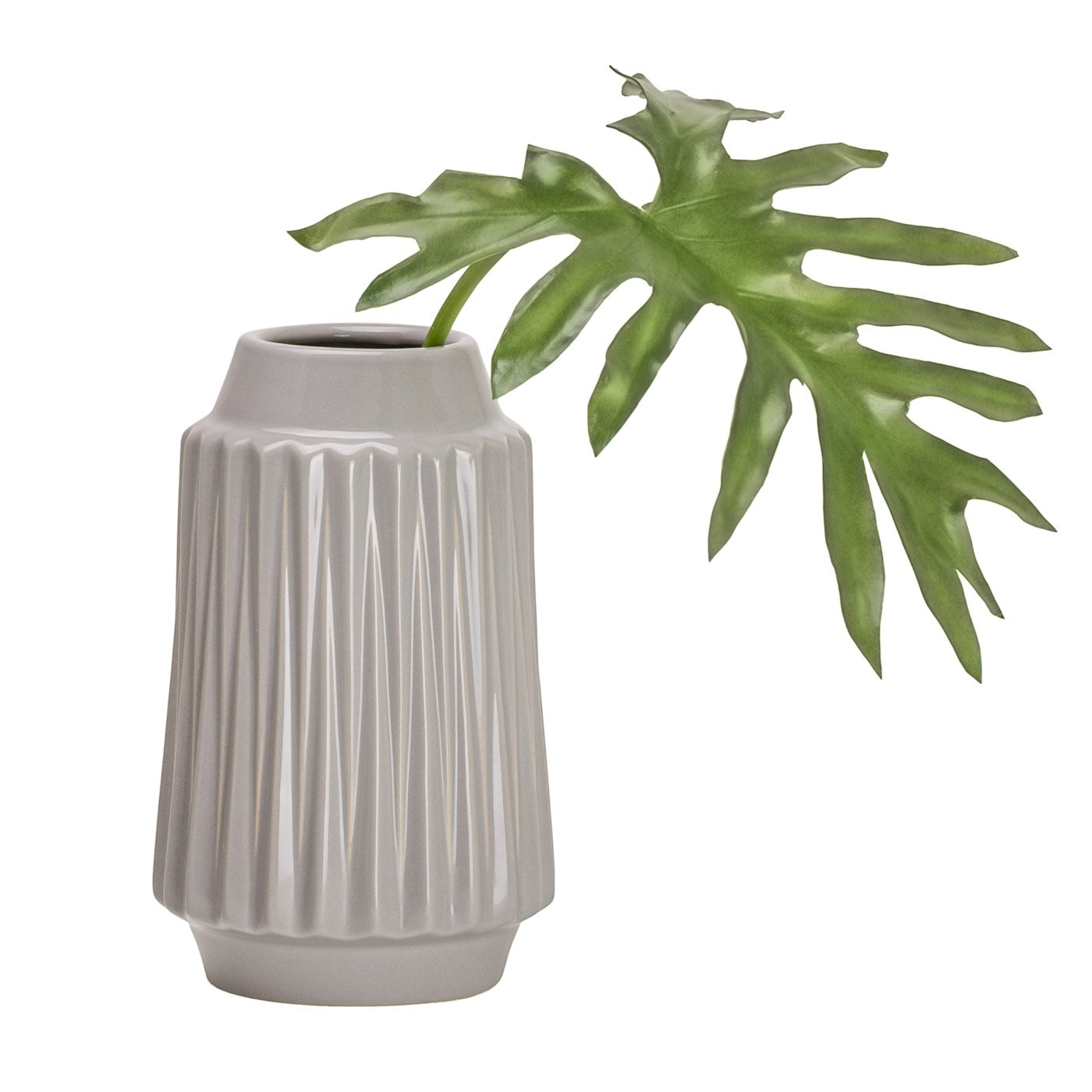 Ella Faceted Ceramic Vase 9" - Grey