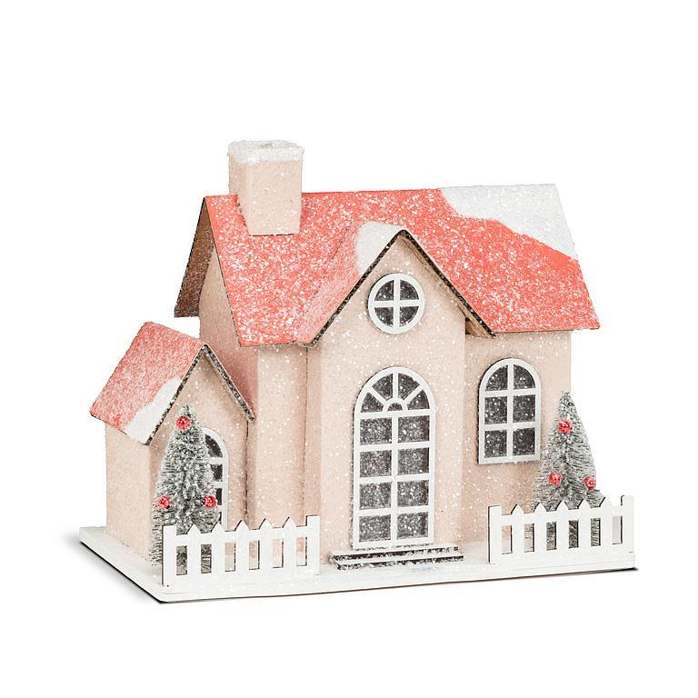 Pink Glitter LED House - 5.5"x8.5"