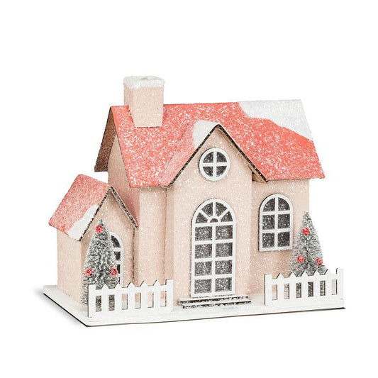 Pink Glitter LED House - 5.5"x8.5"