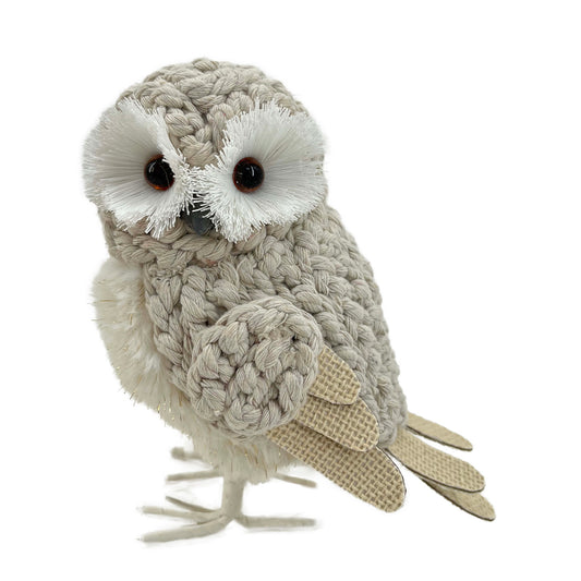 Beige Standing Owl w/Burlap Wings