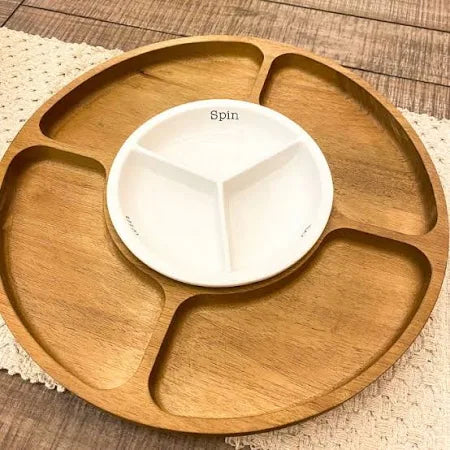 Sectioned Lazy Susan w/Ceramic Bowl