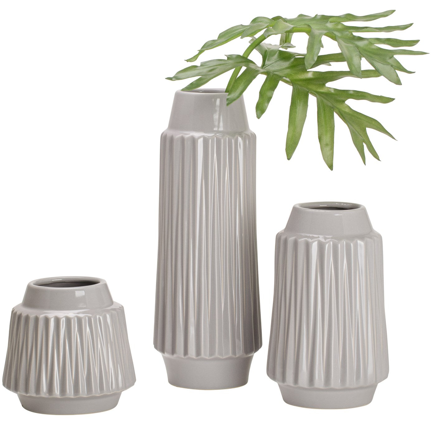 Ella Faceted Ceramic Vase 9" - Grey