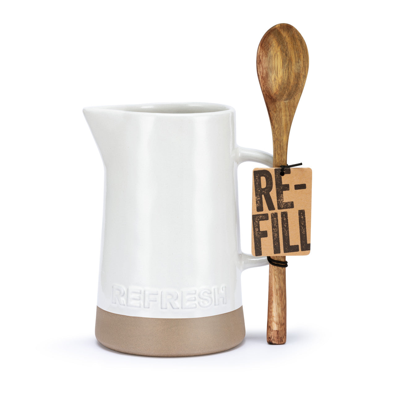White Refresh Pitcher w/Wooden Spoon