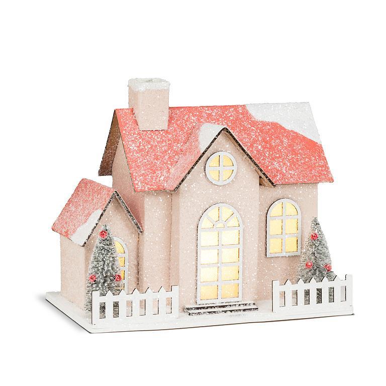Pink Glitter LED House - 5.5"x8.5"