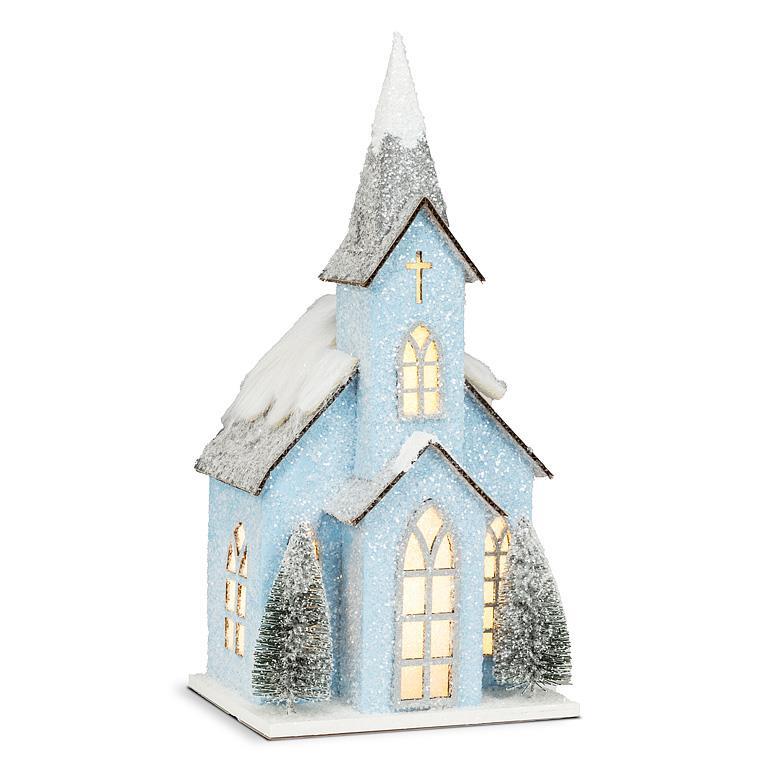 Snowy Blue LED Church - 4.5"x5.5"