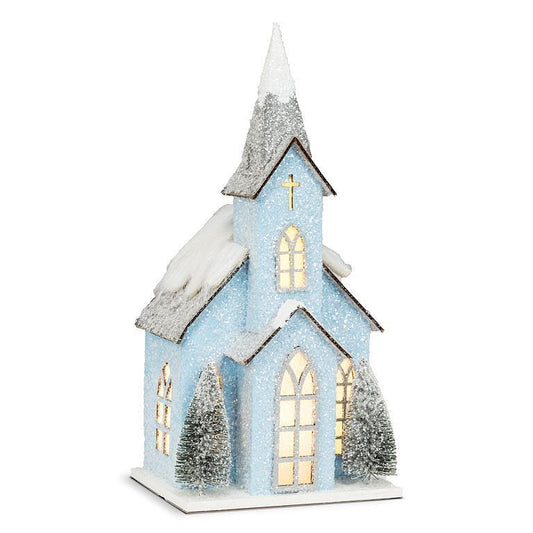 Snowy Blue LED Church - 4.5"x5.5"